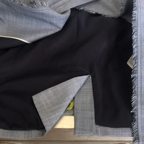 Banana Republic Fringed Edge Blue Chambray Lined Suit Jacket sz 0 - Picture 11 of 13